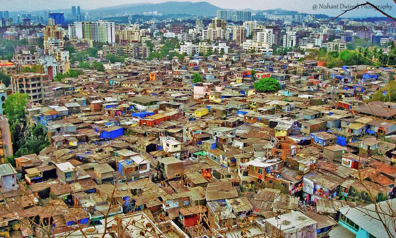 Scenes from different Indian cities.
: Images showing different aspects of nature in Indian cities such as high–rise buildings alongside informal, unorganised housing, a lake, a street with trees, and traffic on a wide road lined with shops.
